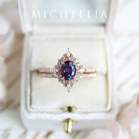 [Alessandra] Art Deco Oval Engagement Ring in Lab Alexandrite Women's Ring michelliafinejewelry   