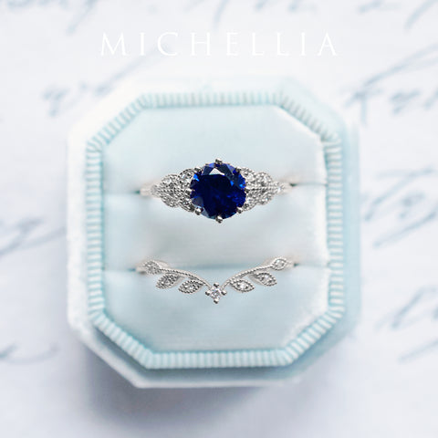 [Kerensa] Classic Floral Engagement Ring in Lab Blue Sapphire Women's Ring michelliafinejewelry