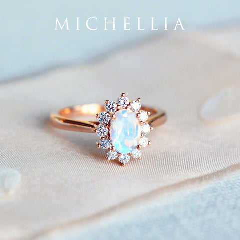 [Julianne] Vintage Bloom Oval Cut Ring in Moonstone Women's Ring michelliafinejewelry   
