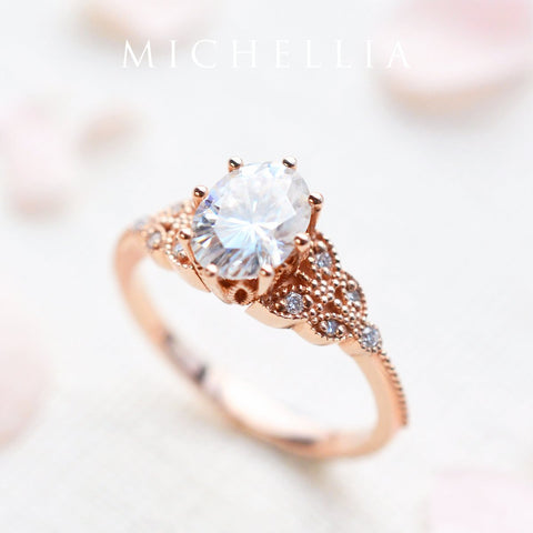 [Olivia] Classic Floral Oval Engagement Ring in Diamond / Moissanite Women's Ring michelliafinejewelry   