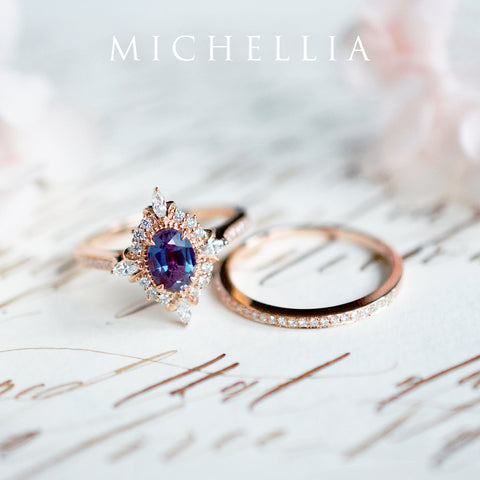 [Alessandra] Art Deco Oval Engagement Ring in Lab Alexandrite Women's Ring michelliafinejewelry   