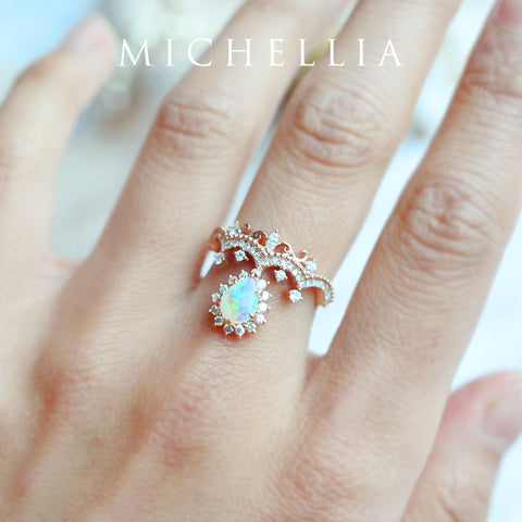 [Angelique] Venetian Crown Chandelier Ring in Australian Opal Women's Ring michelliafinejewelry