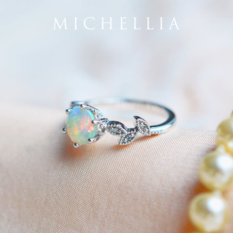 [Dahlia] Petite Floral Engagement Ring in Opal Women's Ring michelliafinejewelry   