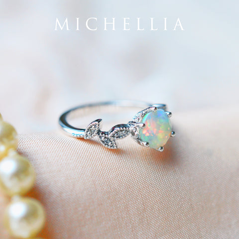 [Dahlia] Petite Floral Engagement Ring in Opal Women's Ring michelliafinejewelry   