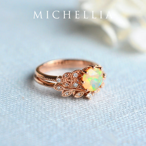 [Kerensa] Classic Floral Engagement Ring in Opal Women's Ring michelliafinejewelry