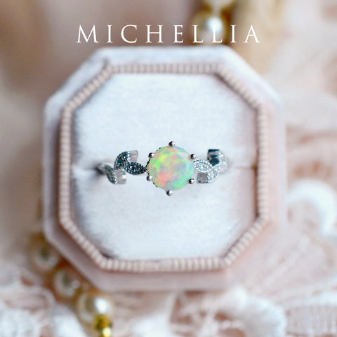 [Dahlia] Petite Floral Engagement Ring in Opal Women's Ring michelliafinejewelry   