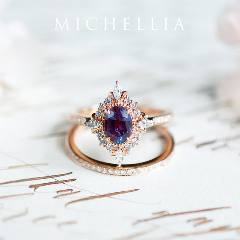 [Alessandra] Art Deco Oval Engagement Ring in Lab Alexandrite Women's Ring michelliafinejewelry   