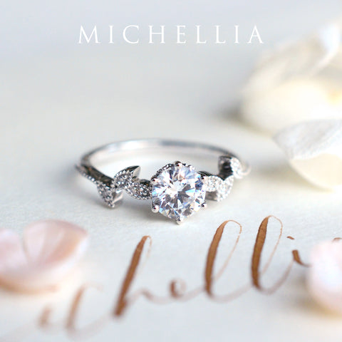 [Dahlia] Petite Floral Engagement Ring in Diamond / Moissanite Women's Ring michelliafinejewelry   