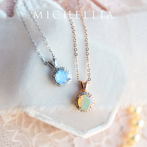 [Nova] Petite Halo Diamond Necklace in Moonstone Necklace michelliafinejewelry   