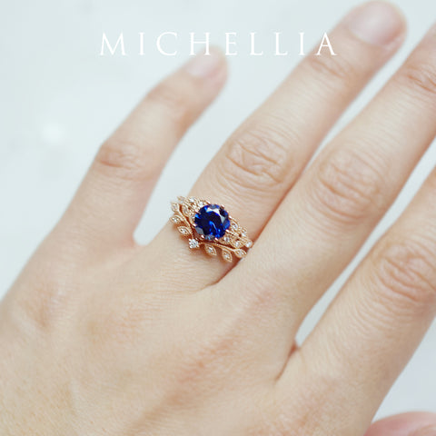 [Kerensa] Classic Floral Engagement Ring in Lab Blue Sapphire Women's Ring michelliafinejewelry