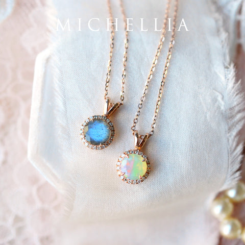 [Nova] Petite Halo Diamond Necklace in Labradorite Necklace michelliafinejewelry   
