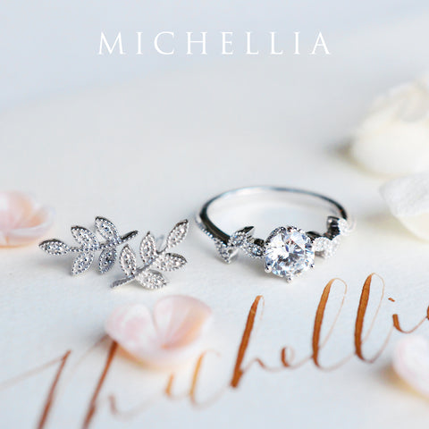 [Dahlia] Petite Floral Engagement Ring in Diamond / Moissanite Women's Ring michelliafinejewelry   