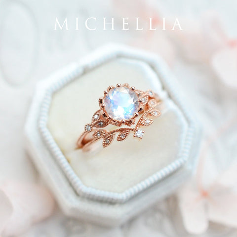[Evanthe] Vintage Floral Engagement Ring in Moonstone Women's Ring michelliafinejewelry   