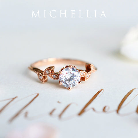 [Dahlia] Petite Floral Engagement Ring in Diamond / Moissanite Women's Ring michelliafinejewelry   