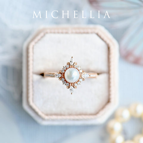 [Astrid] Art Deco Petite Ring in Akoya Pearl Women's Ring michelliafinejewelry   