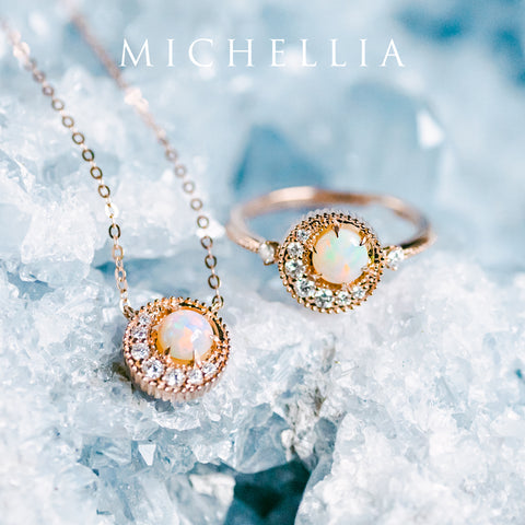 [Luna] Crescent Moon Necklace in Australian Opal Necklace michelliafinejewelry   