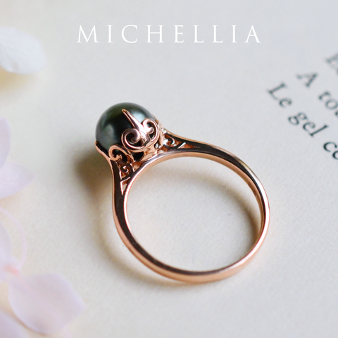 [Marguerite] Victorian Lace Solitaire Engagement Ring in Tahitian Pearl Women's Ring michelliafinejewelry   
