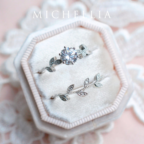 [Dahlia] Petite Floral Engagement Ring in Diamond / Moissanite Women's Ring michelliafinejewelry   