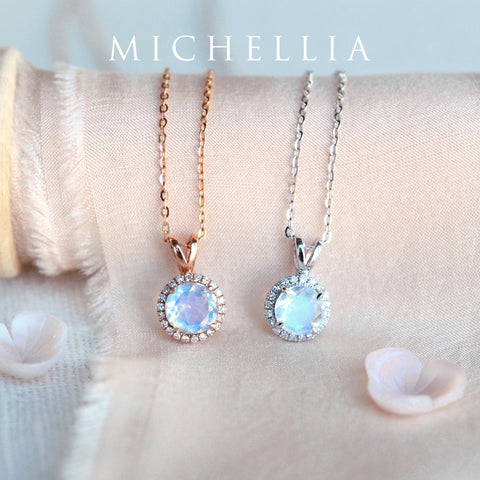[Nova] Petite Halo Diamond Necklace in Moonstone Necklace michelliafinejewelry   