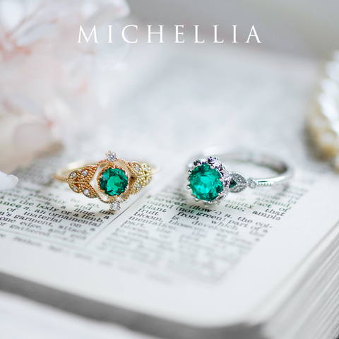 [Adeline] Vintage Rose Ring in Lab Emerald Women's Ring michelliafinejewelry   