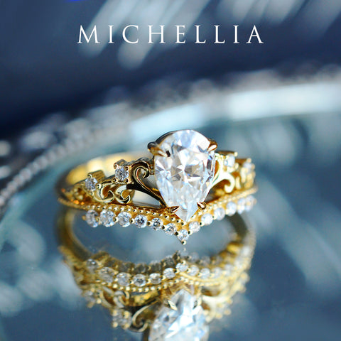 [Francesca] Heirloom Crown Pear Cut Engagement Ring in Diamond / Moissanite Women's Ring michelliafinejewelry   