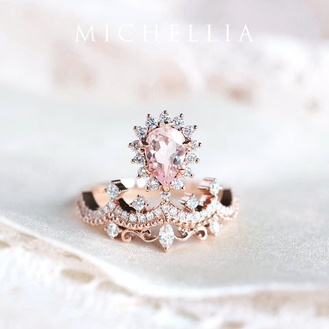 [Angelique] Venetian Crown Engagement Ring in Morganite Women's Ring michelliafinejewelry