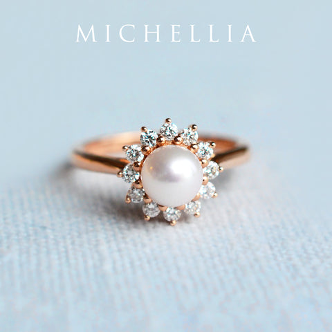 [Rosalie] Vintage Bloom Ring in Akoya Pearl Women's Ring michelliafinejewelry