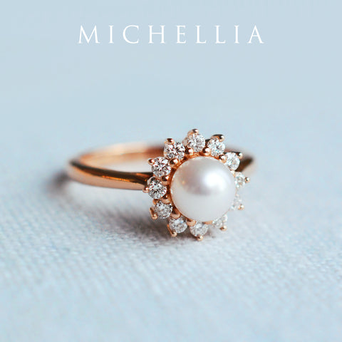 [Rosalie] Vintage Bloom Ring in Akoya Pearl Women's Ring michelliafinejewelry
