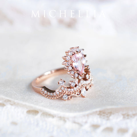 [Angelique] Venetian Crown Engagement Ring in Morganite Women's Ring michelliafinejewelry