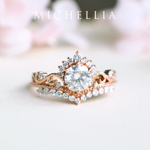 [Theia] Heirloom Crown Engagement Ring in Moissanite / Diamond Women's Ring michelliafinejewelry   