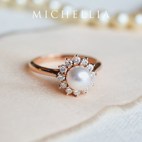 [Rosalie] Vintage Bloom Ring in Akoya Pearl Women's Ring michelliafinejewelry