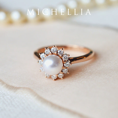 [Rosalie] Vintage Bloom Ring in Akoya Pearl Women's Ring michelliafinejewelry