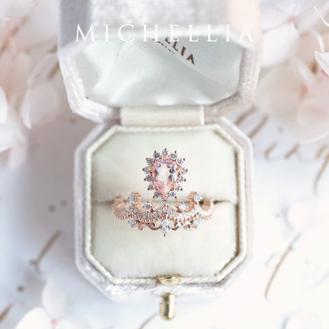 [Angelique] Venetian Crown Engagement Ring in Morganite Women's Ring michelliafinejewelry