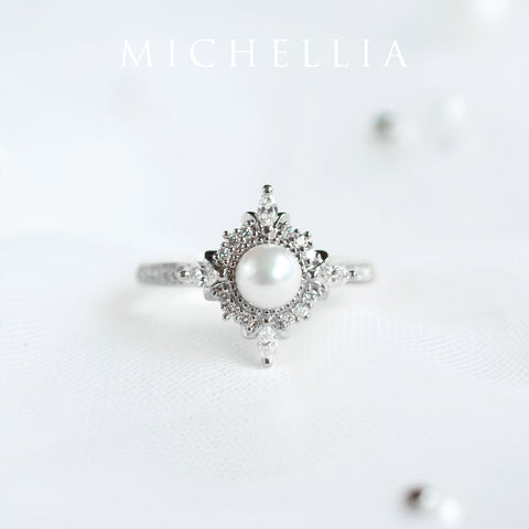 [Astrid] Art Deco Petite Ring in Akoya Pearl Women's Ring michelliafinejewelry   