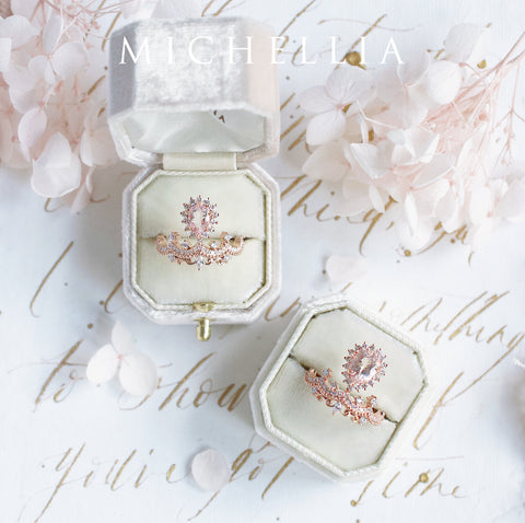 [Angelique] Venetian Crown Engagement Ring in Morganite Women's Ring michelliafinejewelry