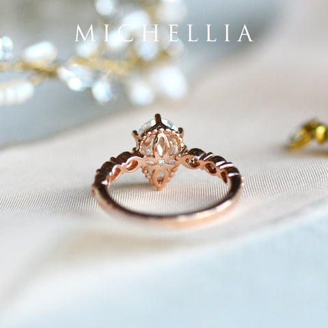[Emelia] Vintage Classic Crown Pear Cut Engagement Ring in Diamond / Moissanite Women's Ring michelliafinejewelry   