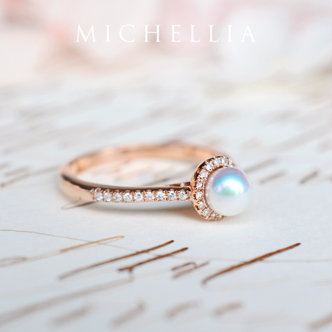[Nova] Petite Halo Diamond Ring in Akoya Pearl Women's Ring michelliafinejewelry   