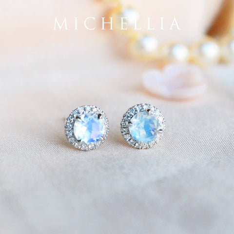 [Nova] Petite Halo Diamond Earrings in Moonstone Earrings michelliafinejewelry   