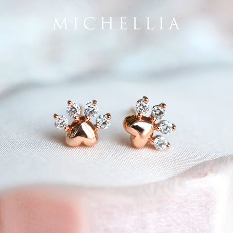 [Beans] Dog & Cat Paw Diamond Earrings Earrings michelliafinejewelry   