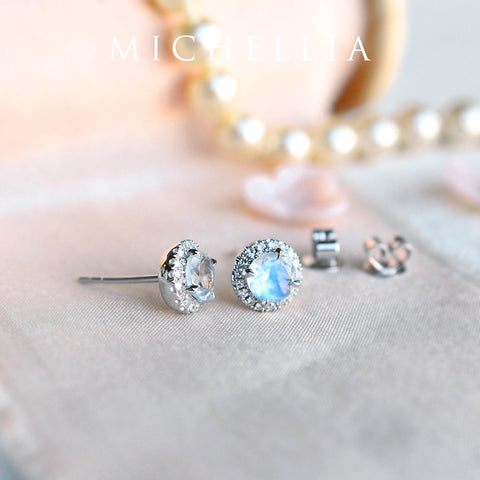 [Nova] Petite Halo Diamond Earrings in Moonstone Earrings michelliafinejewelry   