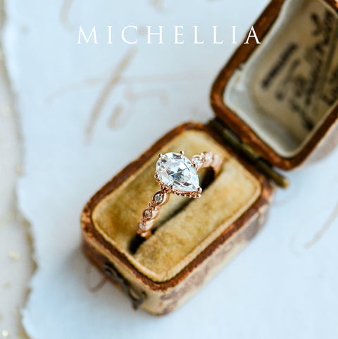 [Emelia] Vintage Classic Crown Pear Cut Engagement Ring in Diamond / Moissanite Women's Ring michelliafinejewelry   