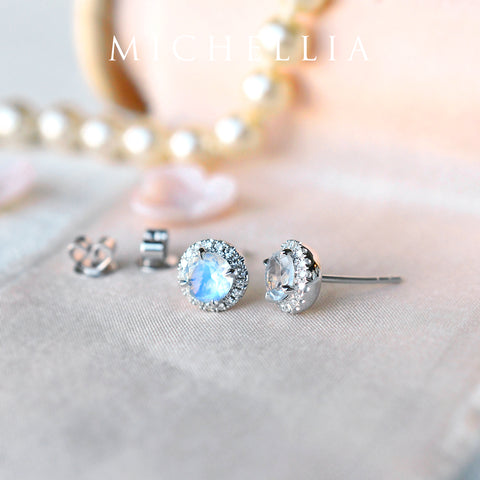 [Nova] Petite Halo Diamond Earrings in Moonstone Earrings michelliafinejewelry   