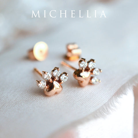 [Beans] Dog & Cat Paw Diamond Earrings Earrings michelliafinejewelry   