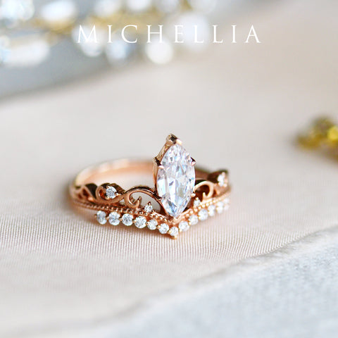 [Windsor] Vintage Crown Marquise Engagement Ring in Diamond / Moissanite Women's Ring michelliafinejewelry   