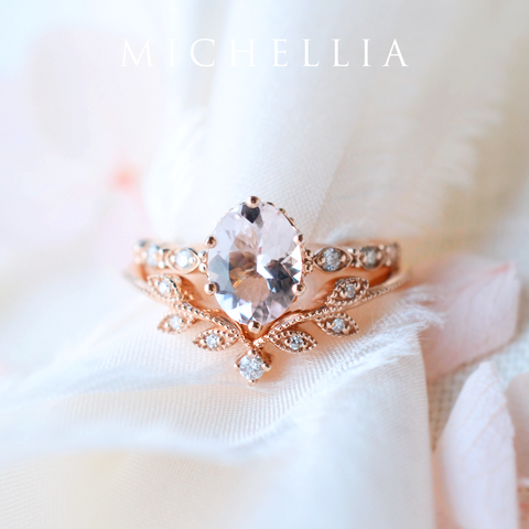 [Evelina] Vintage Classic Crown Oval Engagement Ring in Morganite Women's Ring michelliafinejewelry