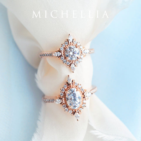 [Astrid] Art Deco Petite Engagement Ring in Diamond / Moissanite Women's Ring michelliafinejewelry   