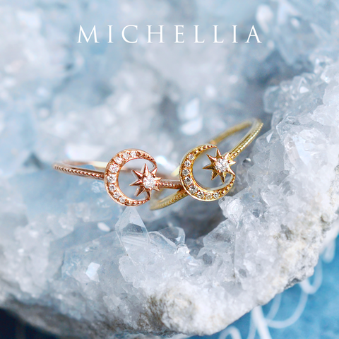 [Divina] Diamond Moon and Star Ring Women's Ring michelliafinejewelry   