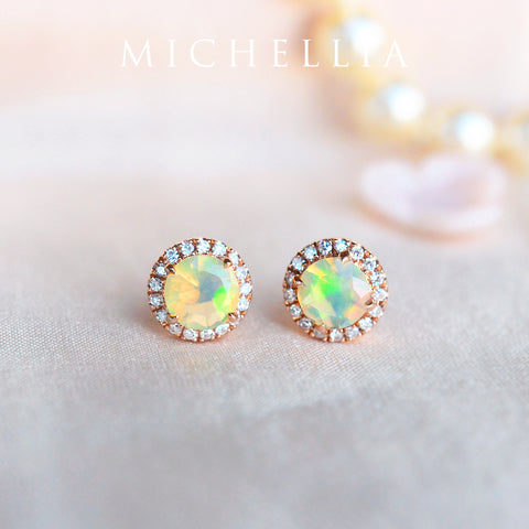 [Nova] Petite Halo Diamond Earrings in Opal Earrings michelliafinejewelry   