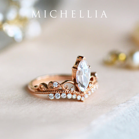 [Windsor] Vintage Crown Marquise Engagement Ring in Diamond / Moissanite Women's Ring michelliafinejewelry   
