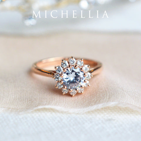 [Rosalie] Vintage Bloom Engagement Ring in Diamond / Moissanite Women's Ring michelliafinejewelry   